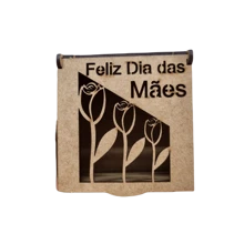 kit 20 unidades Caixa FELIZ DIA DAS MÃES Laser Presente Lembrança - MDF cru 8x8x5,5 - Marrom Claro - Visão 4
