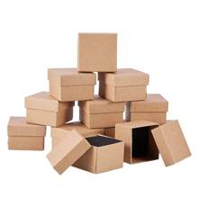 24Pcs Ring Box, 1.8x1.8x1.2 Inch Jewelry Gift Boxes Square Cardboard Jewelry Box With Foam Small Earring Ring Packing Box For Mother Birthdays Christmas Valentine Weddings - Brown - View 1