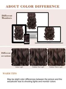 nimoki 夾式長彈性卷曲髮片20吋4入組,女性合成髮片（深棕色） - Dark Brown - 查看 4