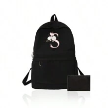 1 Set, A Black Printed Backpack And A Black Small Bag, Makeup Bag, Travel Storage Bag, Solid Color Cosmetics Wallet, Large Capacity Travel Makeup Bag: Very Suitable For Outdoor Beauty! Suitable For Weddings, Birthdays, Beaches, And Holidays, It Is The Best Gift For Family And Friends. This Is A Large Bag, Suitable For Students, Returning To School, And As A Gift For Teachers. It Is A Portable Leisure Storage Handbag, A Multifunctional Shopping Bag With A Novel Design And Large Capacity, Making It An Ideal Choice For Shopping - Black - View 14