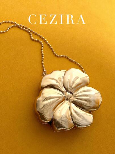 CEZIRA 女士奢华闪亮金属串珠花卉手提包，带衬里，迷你可爱甜美女孩日常手拿包，ABS材质，按扣开合，单肩包，女士魅力派对礼物