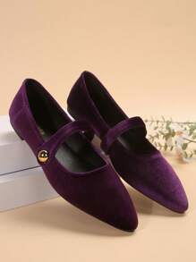Women's Solid Color Flat Shoes, Casual Pointed Toe Slip-On Loafers, Outdoor Comfortable Shoes
