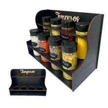 Kit Porta Tempero Mesa + 8 Potes + Etiquetas c/ Caneta Giz - Jogo Completo para Temperos Cozinha Mantimentos - Preto - Visão 2