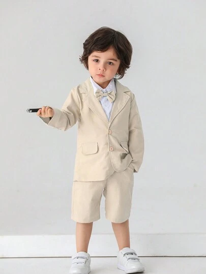 BOARNSEORL 2 件套男婴绅士西装套装：带蝴蝶结的西装外套和裤子，适合生日派对、正式场合、婚礼