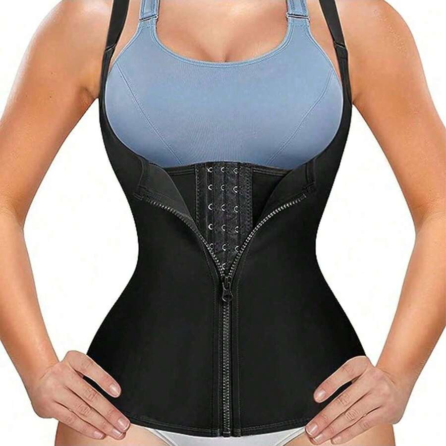 1 bucată vestă de modelare a corpului pentru femei cu fermoar și cârlig și elemente de fixare reglabile, lenjerie de corp Push Up, antrenor pentru talie - Negru - Vizualizare 1