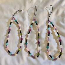 Mặt dây chuyền thủ công bất đối xứng phong cách cổ điển tự làm cho túi xách, máy ảnh, điện thoại, tai nghe, vỏ bảo vệ - Dây buộc hạt xô sỏi đầy màu sắc - Xem 3