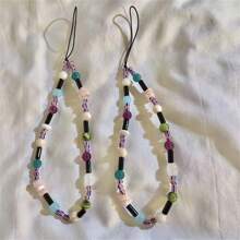 Mặt dây chuyền thủ công bất đối xứng phong cách cổ điển tự làm cho túi xách, máy ảnh, điện thoại, tai nghe, vỏ bảo vệ - Dây buộc hạt xô sỏi đầy màu sắc - Xem 4