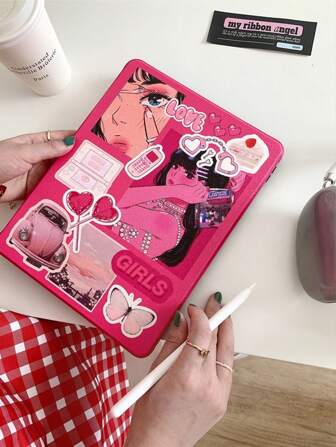 Manga Girl 360° 可旋转支架翻盖保护套带触控笔支架适用于 iPad Air 4/5 10.9 英寸 iPad Pro 11 英寸 10/9/8/7、10.2 英寸 2022/2021