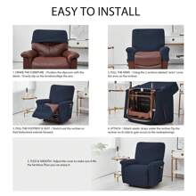 Stretch Recliner Cover, 4-Piece Anti-Slip Sofa Cover Jacquard Spandex Chair Cover With Bottom Side Pocket, Fleece Furniture Sofa Protector For Living Room, Bedroom - Navy Blue - View 7