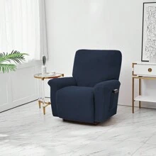 Stretch Recliner Cover, 4-Piece Anti-Slip Sofa Cover Jacquard Spandex Chair Cover With Bottom Side Pocket, Fleece Furniture Sofa Protector For Living Room, Bedroom - Navy Blue - View 8