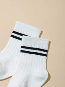 5 Pairs/Set Baby Boys' Double Needle Solid Color Mid-Tube Socks - Multicolor - View 5