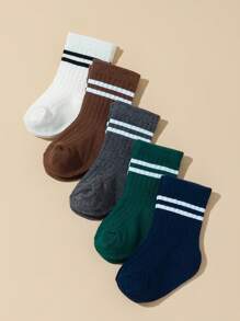 5 Pairs/Set Baby Boys' Double Needle Solid Color Mid-Tube Socks - Multicolor - View 2