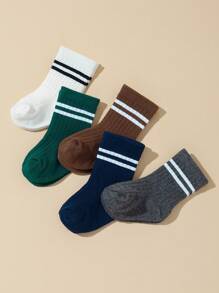 5 Pairs/Set Baby Boys' Double Needle Solid Color Mid-Tube Socks - Multicolor - View 3