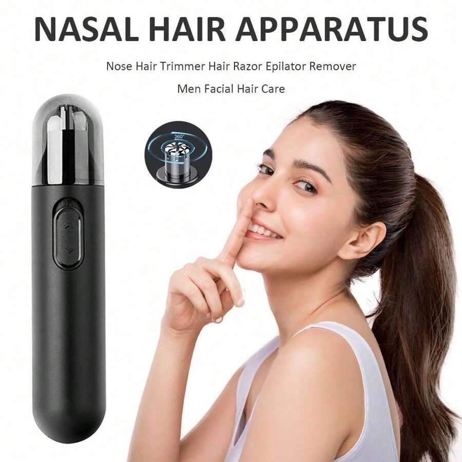 升级版电池供电修剪器,适用于耳毛、鼻毛和面部毛发,具有 Ipx5 防水功能,双刃刀片,易于清洁,黑色 - 黑色 - 查看 1