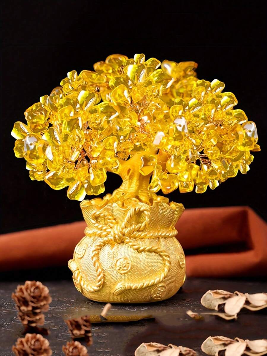 1pc Gold Crystal Money Tree Decoration Ornament - Yellow - View 1
