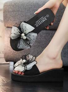 Women's Slippers Summer Outside 2021 New Fashion All-Match Bowtie Sandals Comfortable Anti-Slip High-Heeled Beach Shoes Valentines