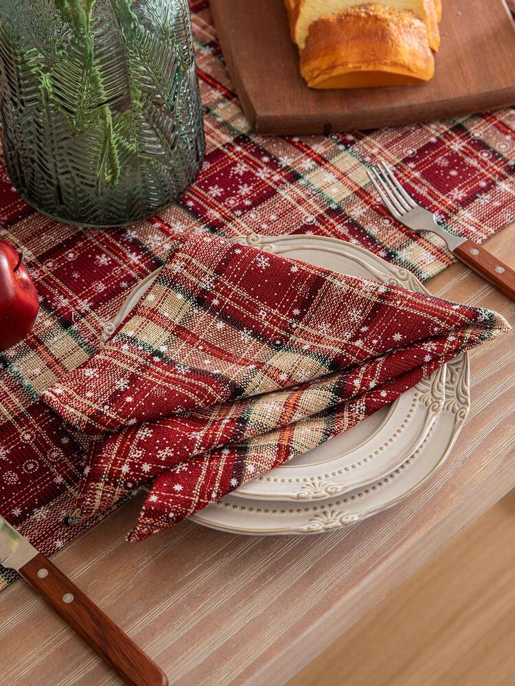1pc Christmas Red Snowflake Plaid Table Napkin Suitable For Indoor Use