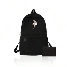 1 Set, A Black Printed Backpack And A Black Small Bag, Makeup Bag, Travel Storage Bag, Solid Color Cosmetics Wallet, Large Capacity Travel Makeup Bag: Very Suitable For Outdoor Beauty! Suitable For Weddings, Birthdays, Beaches, And Holidays, It Is The Best Gift For Family And Friends. This Is A Large Bag, Suitable For Students, Returning To School, And As A Gift For Teachers. It Is A Portable Leisure Storage Handbag, A Multifunctional Shopping Bag With A Novel Design And Large Capacity, Making It An Ideal Choice For Shopping - Black - View 29