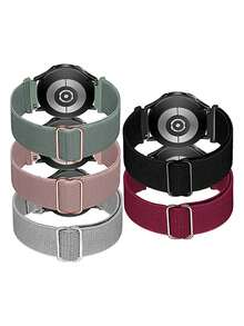 5pcs/Set Colorful Fashionable Breathable Double Sided Plain & Jacquard Elastic Nylon Watch Bands - Multicolor - View 2