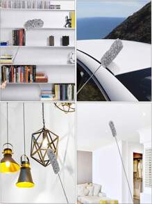 1 Stainless Steel Pole Retractable Duster With 110-Inch Extra Long Pole, Bendable Head And Long Handle Duster For Cleaning Ceiling Fans, High Ceilings, Blinds, Furniture And Cars
