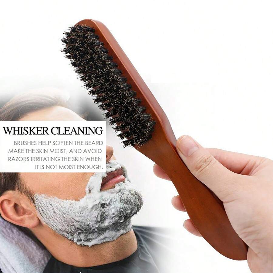 Professional Soft Bristle Wooden Beard Brush, Barber Shaving Brush Set For Men, Includes Gift Bag - Brown - View 1