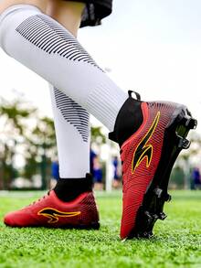 Cao-top Không giới tính Chuyên nghiệp Giày bóng đá Với Dài Trụ , Ngoài trời Thể thao Bóng đá Giày ống Đối với Tập huấn Và Diêm Cỏ nhân tạo , Chống trượt - Đỏ - Xem 6