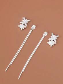 1對女士星星鑽石&流蘇耳環,日常生活和派對的百搭配飾 - 銀色 - 查看 6