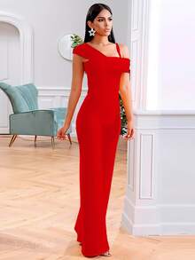 Fashion Fitted Asymmetrical Palazzo - 紅色 - 查看 2