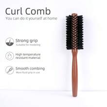 1pc Haarkam met recht patroon en houten handvat voor krullend haar, met diagonale, ronde buis en rollende kammen, voor gebruik in de salon bij föhnen Hairstyling haarborstel - Zwart - Bekijken 5