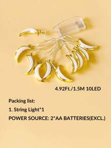 1pc 10LED 1.5M Golden Moon LED String Lights, Decorative Lights For Festivals, Parties, Indoor Room Decor, Ramadan Decoration - Moon - View 8