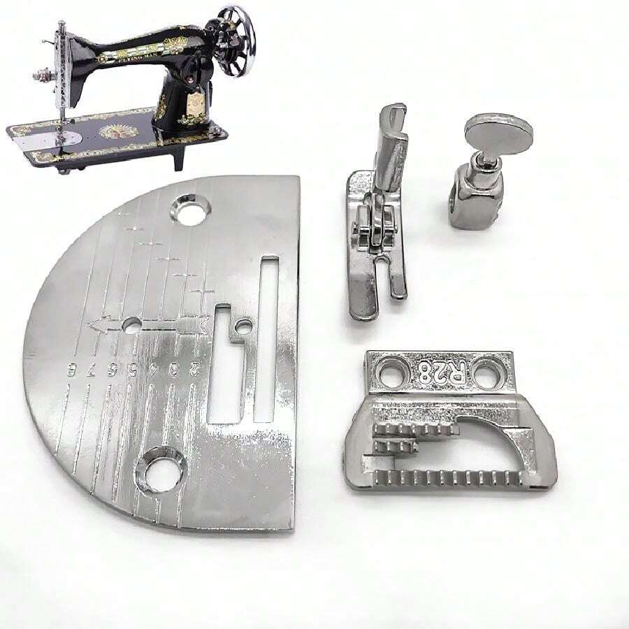 4pcs Vintage Household Sewing Machine Accessories Set - Needle Plate, Presser Foot, Needle Clamp, For Butterfly & Feiya Brands - Silver - View 1
