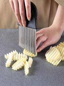 1 Miếng Thép không gỉ Dợn sóng Khoai tây Dao / Tiếng Pháp Máy cắt lát / Bữa ăn nhẹ Cắt Công cụ - màu đen - Xem 2