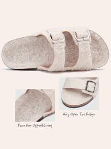 Women's Open Toe Slippers Fuzzy Cork Slide Sandals Fluffy Slides With Arch Support House Sandals - 白色 - 查看 4