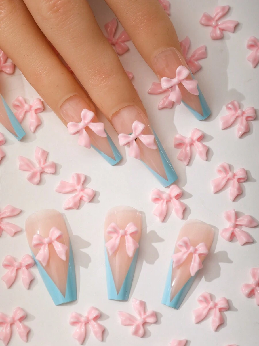 50 Stücke Y2K-Pink-Schleife 3D Nagelkunst Zubehörteile, Harz Schleife ...
