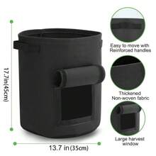 1入組黑綠色盆栽袋容易收穫的種植盆,帶有帶口和手柄,適用於馬鈴薯,番茄和其他蔬菜,具有通風透氣無紡布土豆種植袋和帶口窗戶的重型通氣石墨盆,帶手柄適用於花園和種植 - 黑色 - 查看 3