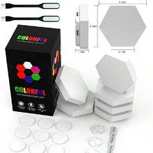 Lighting Hexagon Lights, Touch-Sensitive Hexagon Wall Lights, Hexagon Lights For Wall Led With Remote And USB Power Supply, Spliceable LED Light Wall Panels Gift For Kids, Adults(6 Packs) - 白色 - 查看 1