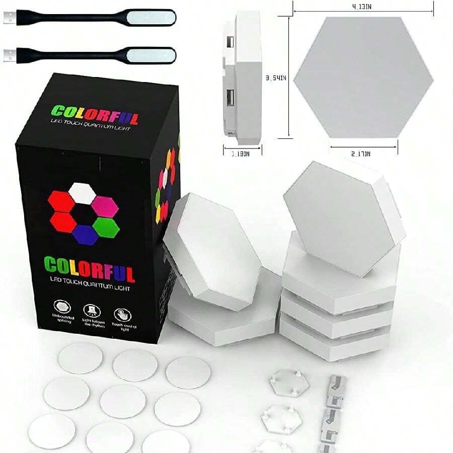 Lighting Hexagon Lights, Touch-Sensitive Hexagon Wall Lights, Hexagon Lights For Wall Led With Remote And USB Power Supply, Spliceable LED Light Wall Panels Gift For Kids, Adults(6 Packs) - 白色 - 查看 1