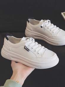 韓式時尚休閒春季新款平底鞋,白色運動休閒鞋適用於休閒活動和運動 - 白黑 - 查看 5