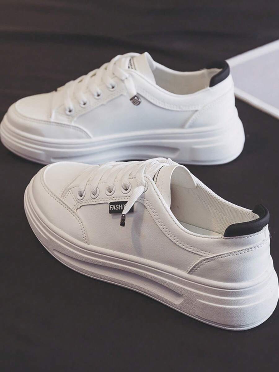 韓式時尚休閒春季新款平底鞋,白色運動休閒鞋適用於休閒活動和運動 - 白黑 - 查看 1