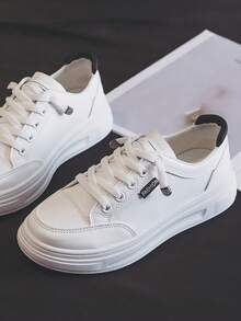 韓式時尚休閒春季新款平底鞋,白色運動休閒鞋適用於休閒活動和運動 - 白黑 - 查看 8