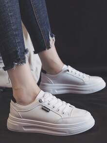 韓式時尚休閒春季新款平底鞋,白色運動休閒鞋適用於休閒活動和運動 - 白黑 - 查看 7