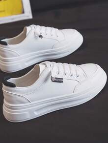 韓式時尚休閒春季新款平底鞋,白色運動休閒鞋適用於休閒活動和運動 - 白黑 - 查看 9