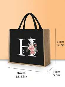 1入字母印花黑色手提包,黃色亞麻邊緣設計簡單大方,情人節禮物,為女性伴娘的個性化婚禮禮品袋,化妝包,旅行簡易收納袋,大容量旅行化妝包:非常適合戶外美容！適合婚禮、生日、沙灘和假期,是女性、母親、教師、朋友和伴娘的絕佳禮物。大包適合學生、返校和教師。它是一個輕便的休閒收納手提包,一個多功能購物袋,一個新設計,大容量,是理想的購物選擇。手提包、午餐袋,適合男女、情侶、日常使用、約會、生日、假期和返校,夏季、度假、海灘、旅行、上下班、商務、學生、野餐、露營、超市、日常收納 - 黑色 - 查看 9