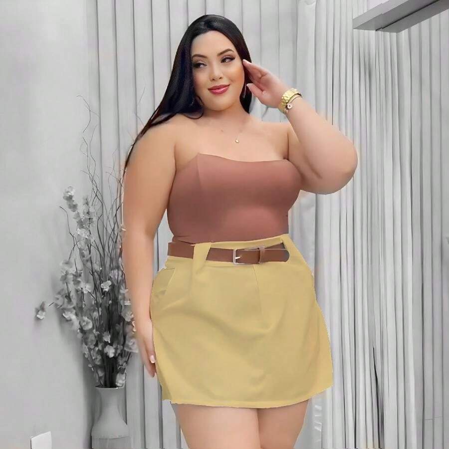 Plus Size Skirts - Beige - View 1