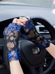 1 đôi găng tay ren hở ngón cho nữ, găng tay lưới thoáng khí nhiều màu sắc kiểu thủy thủ, viền hoa gợi cảm, thích hợp cho lái xe, đi xe máy, đám cưới vào mùa xuân/hè. - găng tay nửa ngón - Xem 3