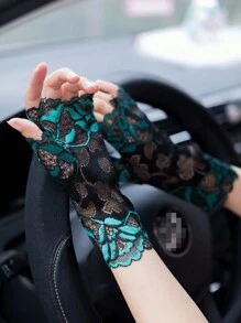 1 đôi găng tay ren hở ngón cho nữ, găng tay lưới thoáng khí nhiều màu sắc kiểu thủy thủ, viền hoa gợi cảm, thích hợp cho lái xe, đi xe máy, đám cưới vào mùa xuân/hè. - găng tay nửa ngón - Xem 2