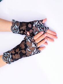 1 đôi găng tay ren hở ngón cho nữ, găng tay lưới thoáng khí nhiều màu sắc kiểu thủy thủ, viền hoa gợi cảm, thích hợp cho lái xe, đi xe máy, đám cưới vào mùa xuân/hè. - găng tay nửa ngón - Xem 8