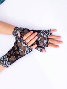 1 đôi găng tay ren hở ngón cho nữ, găng tay lưới thoáng khí nhiều màu sắc kiểu thủy thủ, viền hoa gợi cảm, thích hợp cho lái xe, đi xe máy, đám cưới vào mùa xuân/hè. - găng tay nửa ngón - Xem 7