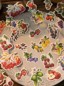 CANDY POETRY 1 包 50 張水果主題日記貼紙,diy 裝飾拼貼材料,適合手工藝、節日禮物、創意剪貼簿 - 紅色 - 查看 1