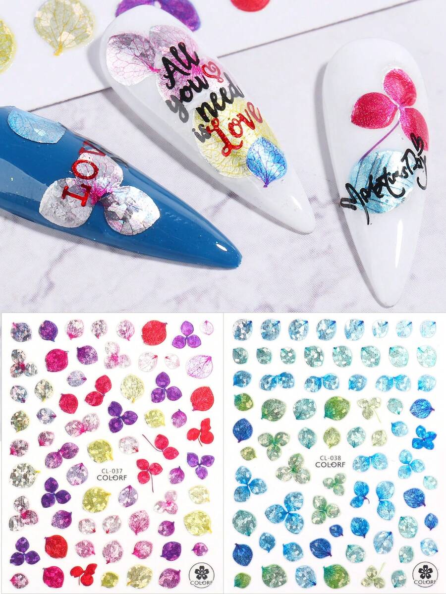 2 Miếng Đầy màu sắc Hoa Lá cây Màu xanh lá Đỏ  Miếng dán móng tay 3D Và Giấy dán , Lãng mạn Lá cây Thực vật Giấy dán Trang trí móng Làm móng tay Tự dính Hình dán - Nhiều màu - Xem 1